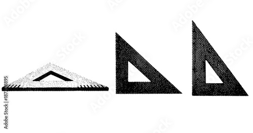 Set of three triangular rulers in black and white design