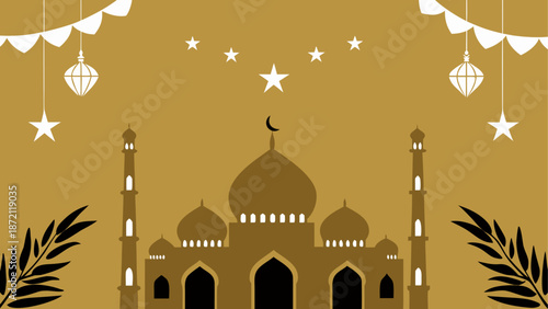 Celebrating eid with mosque and stars Vector, illustration