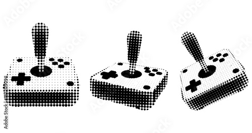Vintage black and white joysticks: retro gaming control devices