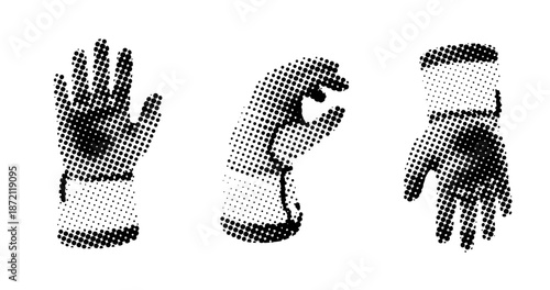 Halftone hands vector art: open, gripping, and clenched fist with wristbands