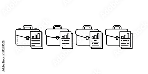 Business briefcase with document report icon set for corporate portfolio and job analysis