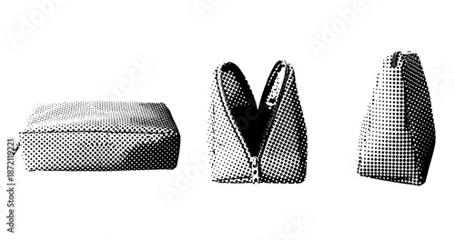Black and white pop art style bags in various perspectives