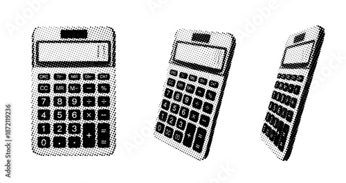 Halftone style calculator collection in various angles