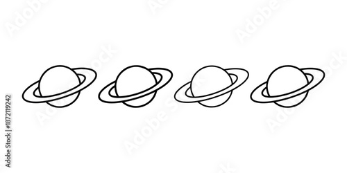 Saturn planet icons representing astronomy and space exploration in simple line art style