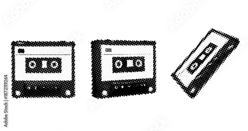 Retro cassette tapes in halftone design: vintage media aesthetic