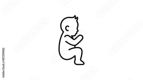 A simple line drawing of a fetal position a human embryo silhouette