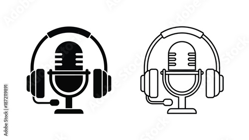 Two microphone headset icons one solid and one outlined a striking silhouette
