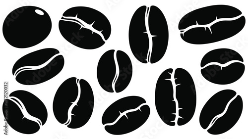 Collection of black coffee bean shapes a striking visual silhouette