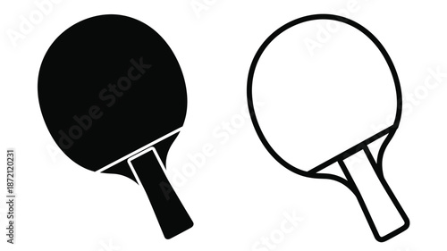 Two table tennis paddles one solid and one outlined a striking silhouette