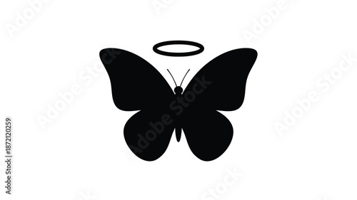 A striking black butterfly with a halo above a captivating silhouette