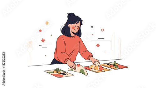 Young female chef preparing colorful dishes in a modern kitchen setting