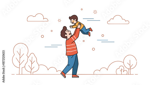 Joyful bonding: caucasian male adult lifts child in park setting