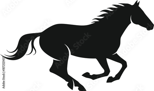 Galloping horse silhouette, equine animal running with power and speed