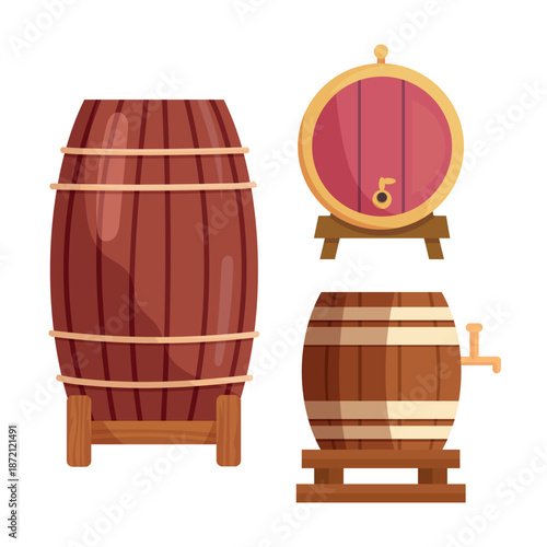 Wine barrel. Flat vector clipart, illustration with isolated background.