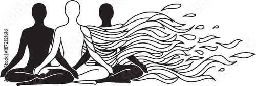 Meditation and mindfulness with flowing lines and silhouettes of people