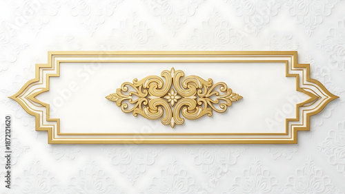 Obraz na płótnie Golden ornate frame with floral design on white background