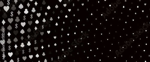 Dark Silver, Gray vector cover with symbols of gamble. Glitter abstract sketch with isolated symbols of playing cards. Template for business cards of casinos.