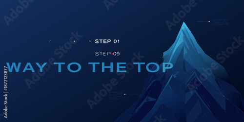 A geometric mountain illustration with text overlay way to the top