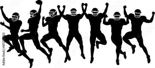 American Football Player Action Silhouette Set