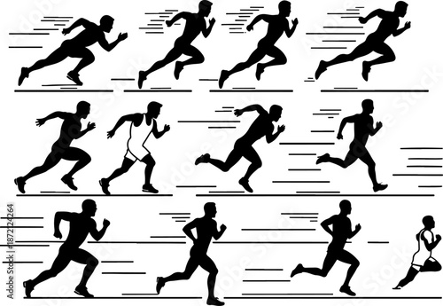 American Football Player Action Silhouette Set