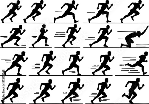 American Football Player Action Silhouette Set