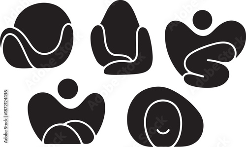 Minimalist abstract human figures in black and white