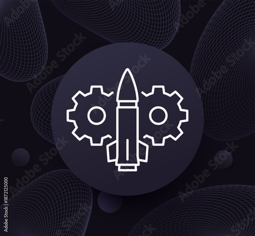 arms industry icon with a ballistic missile, line design