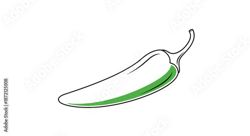 Stylized outline drawing of a hot chili pepper with a touch of green color perfect for Mexican food menus and spicy ingredient branding.