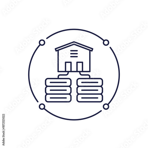 data warehousing icon in line design