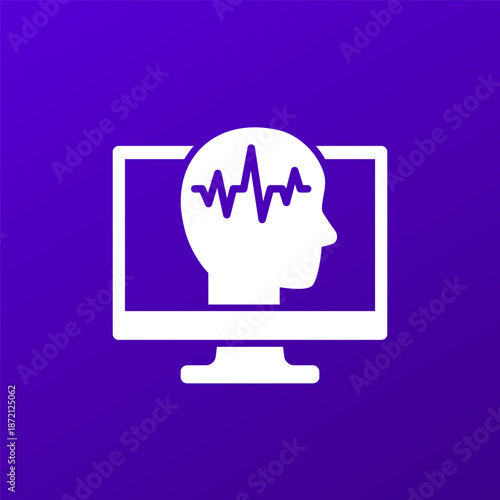EEG, electroencephalography icon with a computer