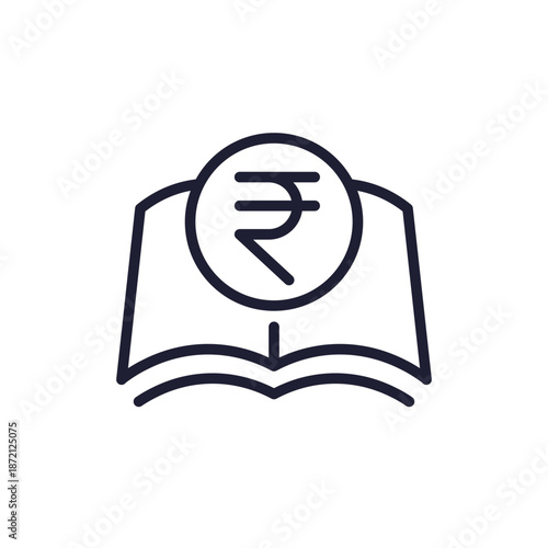 Financial literacy line icon with a book and rupee