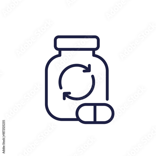 refill pill bottle line icon on white
