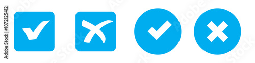 Checkmark x mark icon. Green checkmark and red x sign. Correct error vector symbol isolated on white background. Vote checkmark in circle and square box.