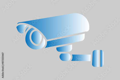 This image features a minimalist, side-profile illustration of a security camera (CCTV).