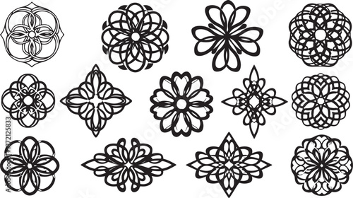 Black and white mandala designs on a white background