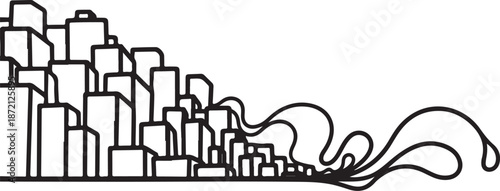 Cityscape with wave graphic illustration urban landscape