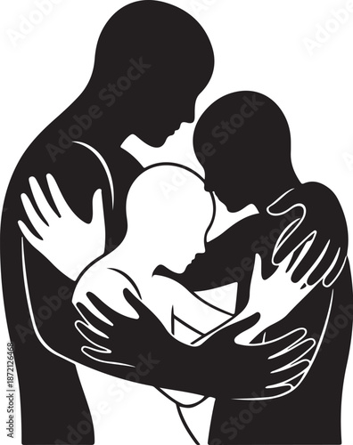 Loving Family Embrace Silhouette Illustration