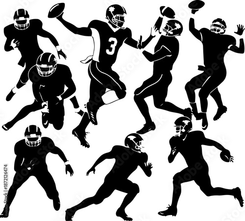 Dynamic American Football Players Action Vector Collection