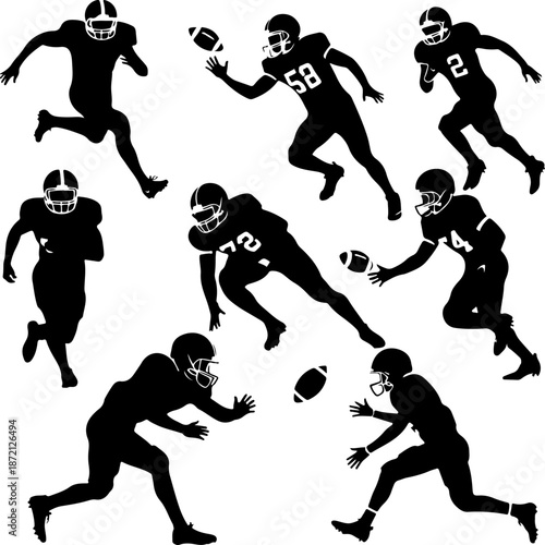 Dynamic American Football Players Action Vector Collection
