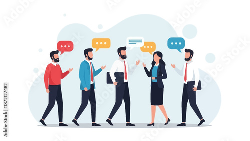 Diverse Business People Communicating with Speech Bubbles in Flat Design