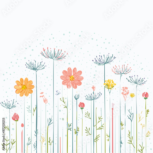 Scattered vertical stems rising individually with plenty of empty space, 