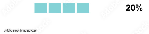 Vector illustration of a minimalist teal segmented progress loading bar at 20 percent with four square blocks and bold percentage text isolated on white background.