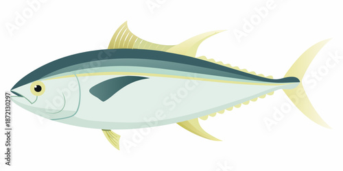 An illustrated depiction of a bluefin tuna swimming gracefully in the ocean