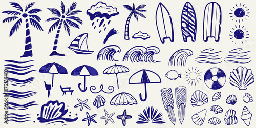 Foto Summer vibes A collection of hand drawn beach and ocean themed doodles