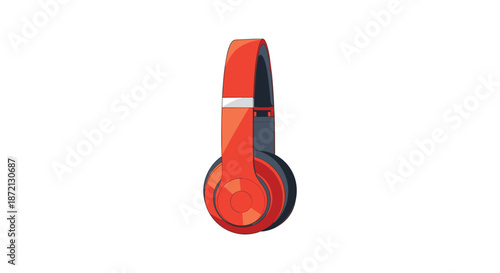Pair of sleek red over-ear headphones with black cushions is shown from a side profile against a white background.