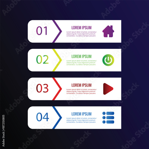 Infographic template with four steps on dark blue background