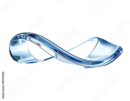 Shiny, flowing blue glass infinity symbol against a stark black backdrop
