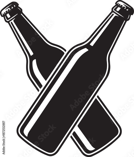 “Crossed Beer Bottles Silhouette Vector Alcohol Drink Icon”
