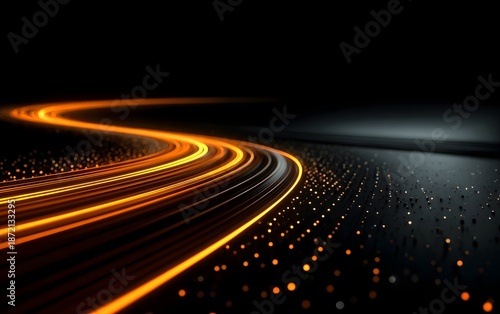 A visualization of electricity or laser light traveling along a curved path.