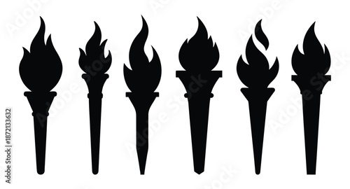 Torch Silhouette Vector Set Black Burning Fire Flame Icons